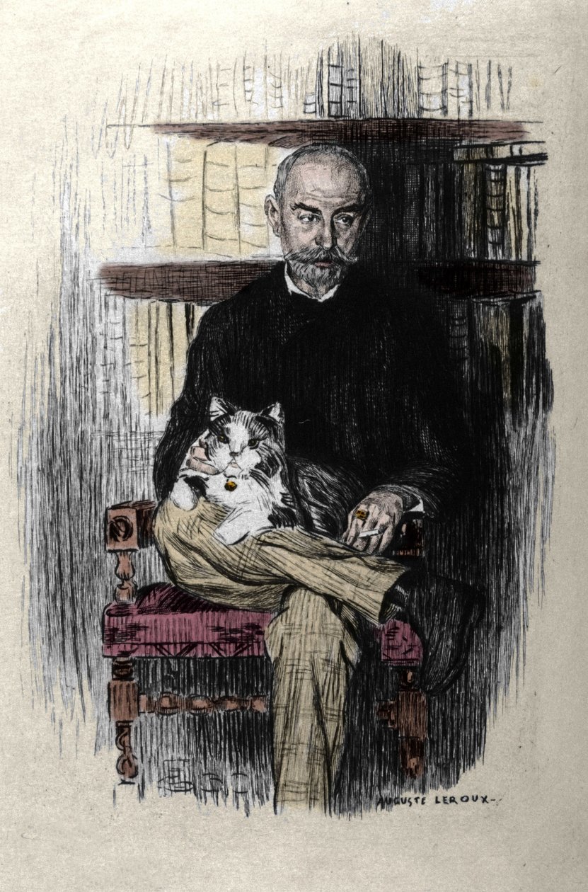 Portræt af Joris Karl Huysmans (1848-1907), forfatter og litteraturkritiker. Tegning af Auguste Leroux (1871-1954). af Jules Marie Auguste Leroux