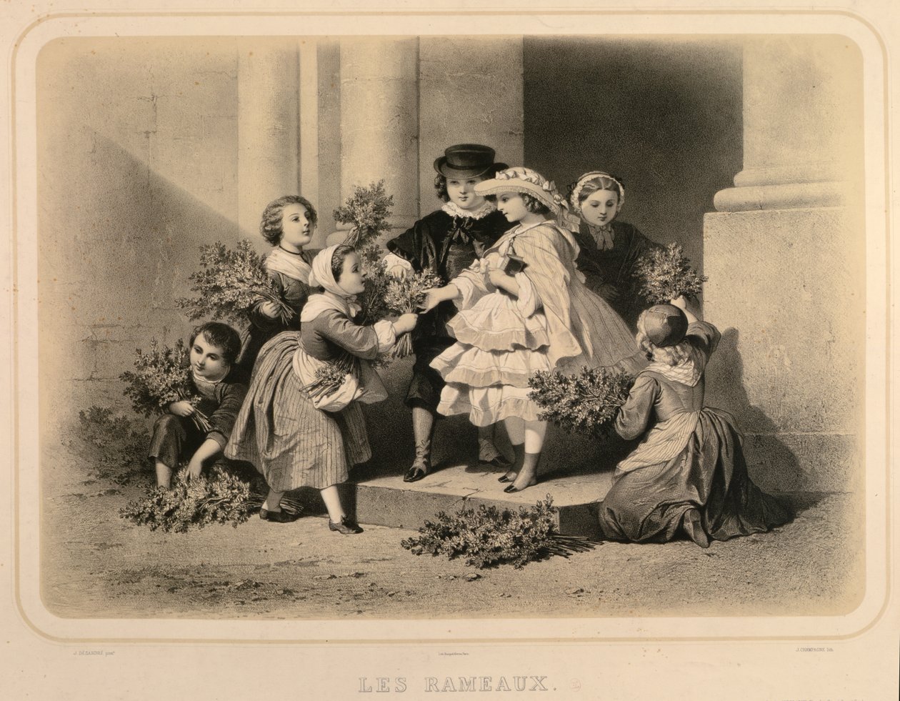 Palmesøndag, graveret af J. Champagne af Jules Marie Desandre
