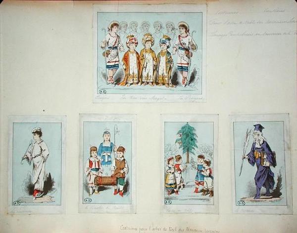 Kostumer til Alsace-Lorraine juletræet (farvet gravering) af Jules Marre