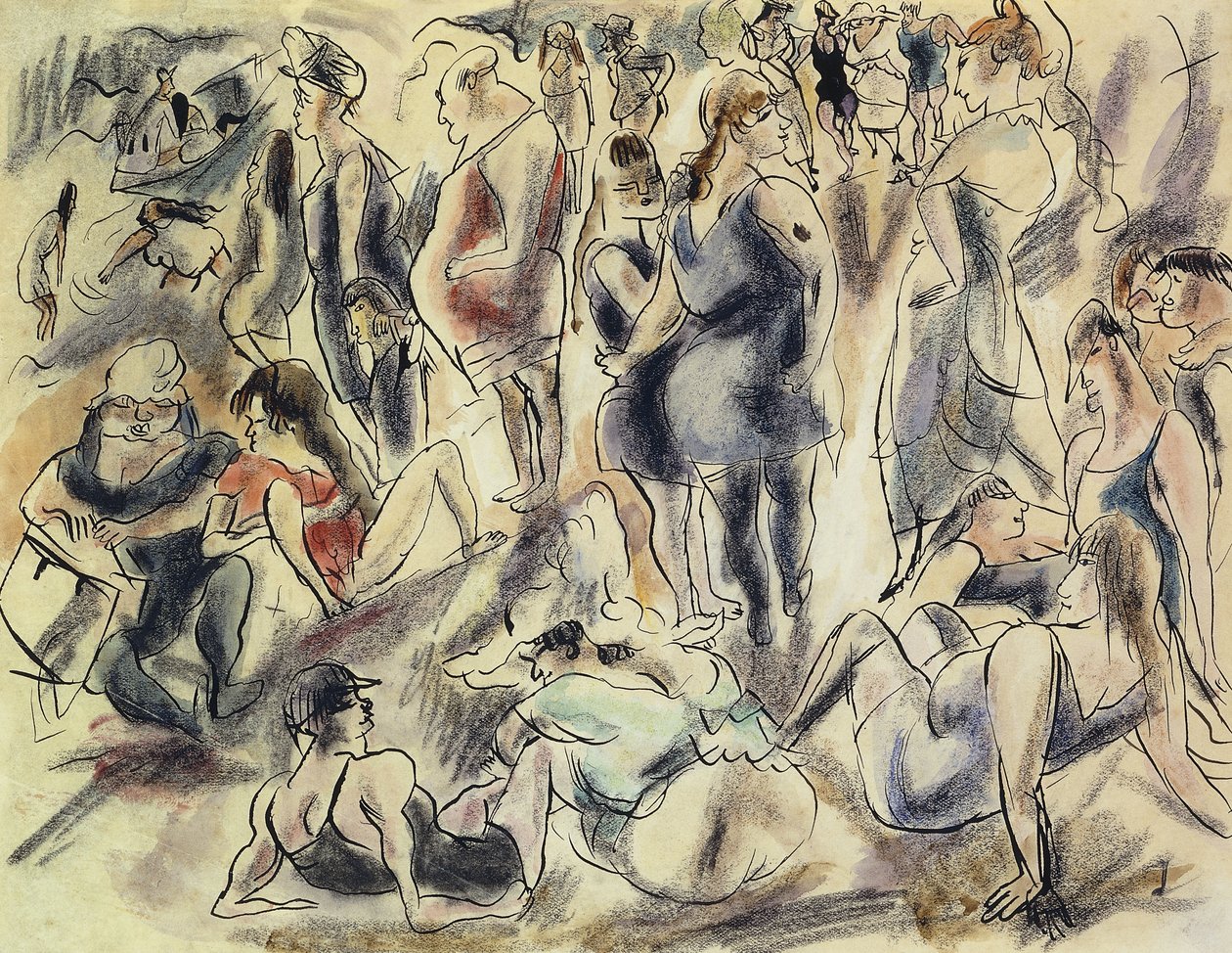 American Beach; Plage American, ca. 1917 af Jules Pascin