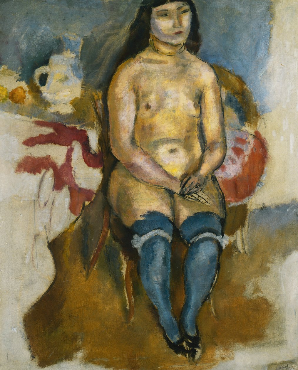 asiatisk i blå strømper; Asiatisk i blå strømper, 1922 af Jules Pascin