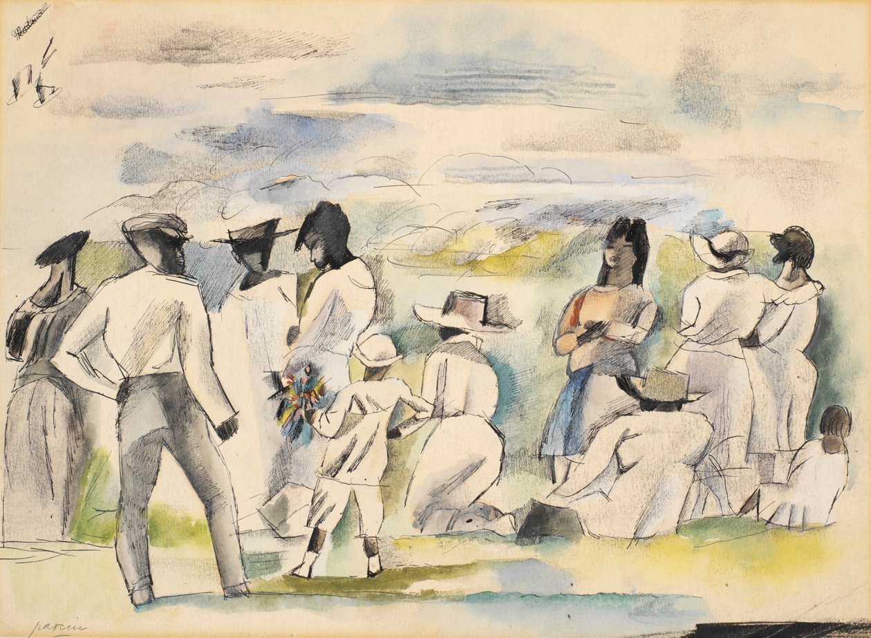 Sort med dreng der holder blomster (wc på papir) af Jules Pascin