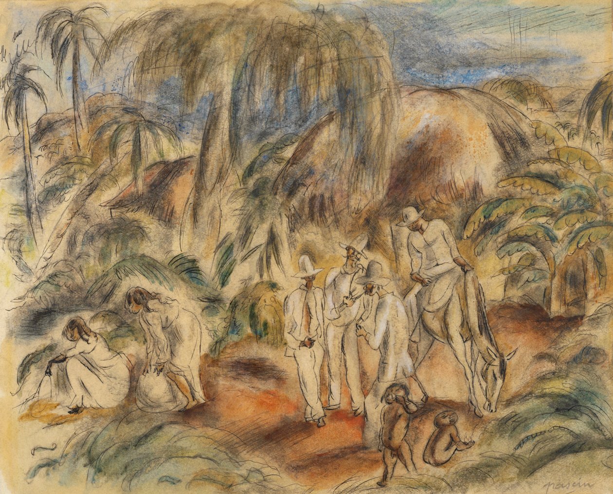 Figurer i tropisk landskab af Jules Pascin