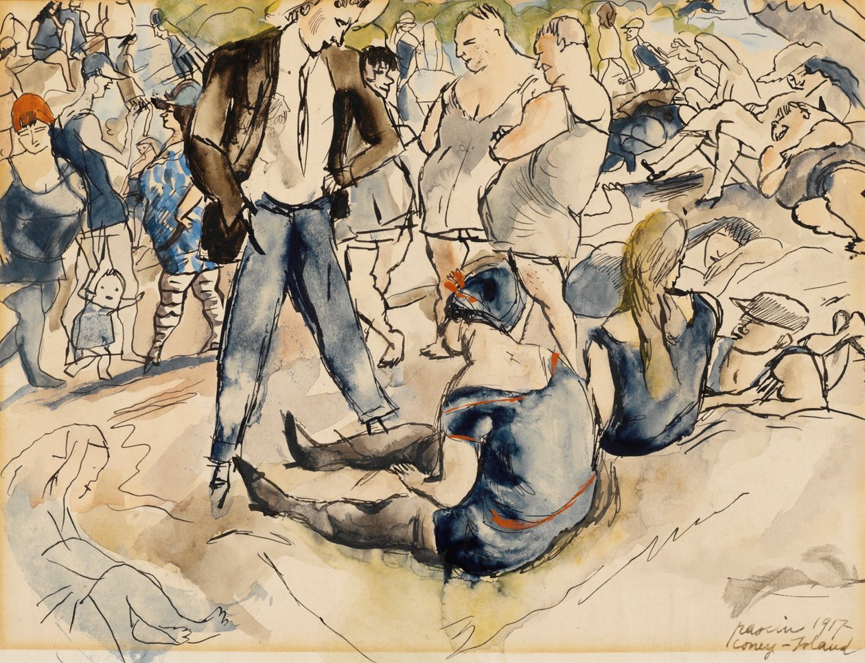 Figurer på stranden, Coney Island af Jules Pascin