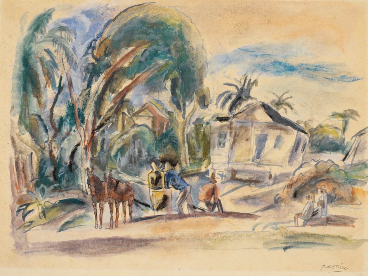 Landskab, huse og træer af Jules Pascin