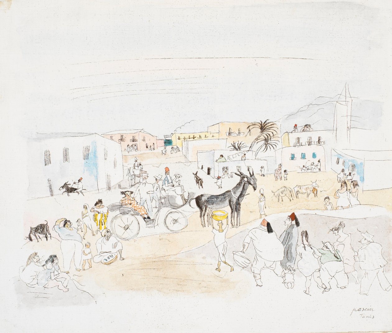 Landskab med Vogn og Figurer, Tunis af Jules Pascin
