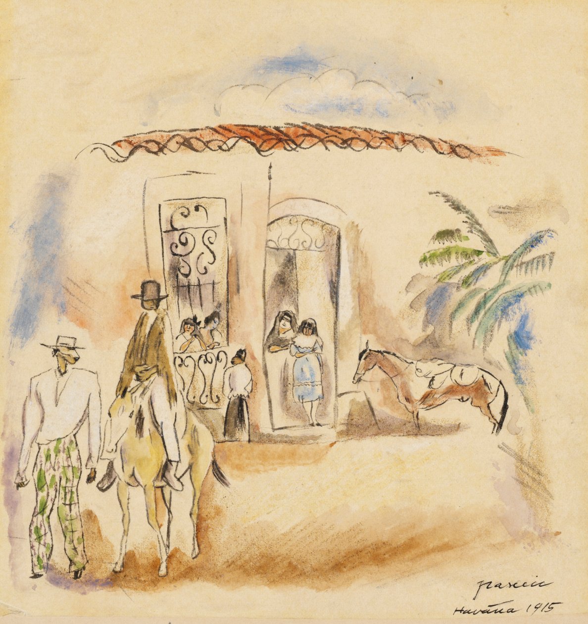 Landskab med figurer, Havana, 1915 (wc på papir) af Jules Pascin