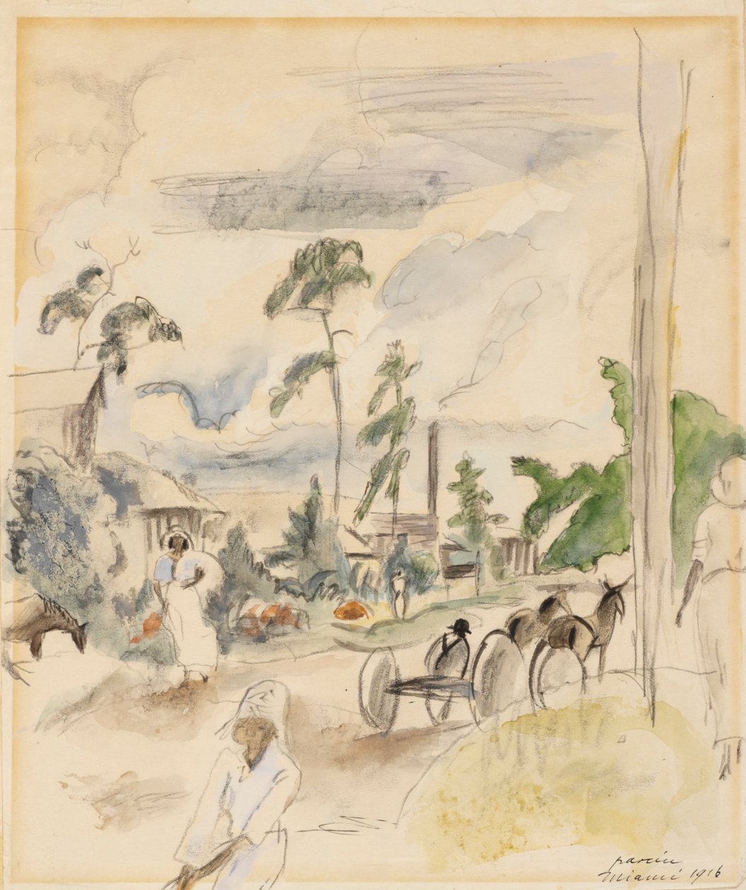 Landskab med figurer, Miami af Jules Pascin