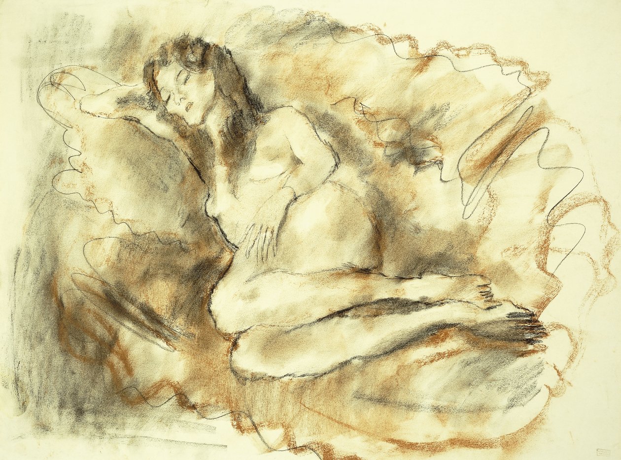 Liggende nøgen; Nu Couche, 1929 af Jules Pascin
