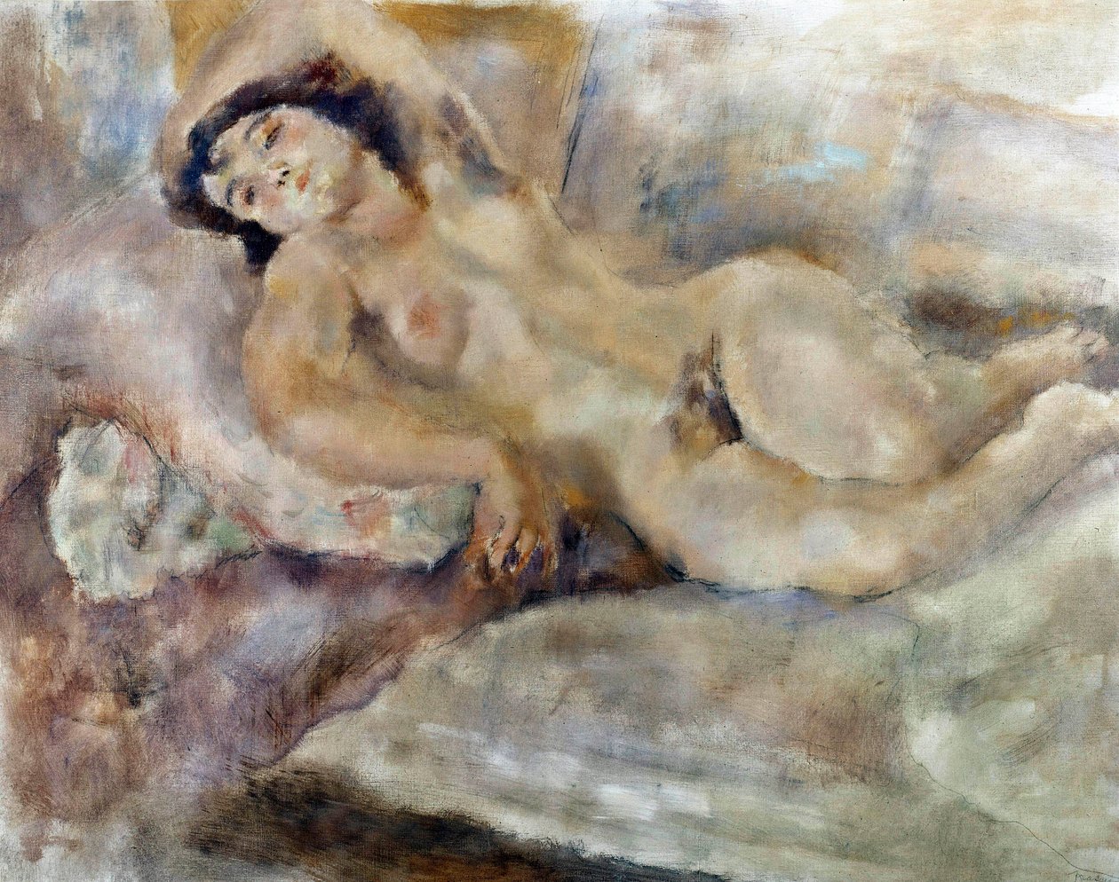 Manolita En forlænget nøgen kvinde. Maleri af Jules Pascin (1885-1930) 1929 Paris. Kommunalt museum for moderne kunst af Jules Pascin