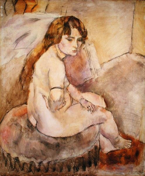 Nøgen siddende på en hassock af Jules Pascin