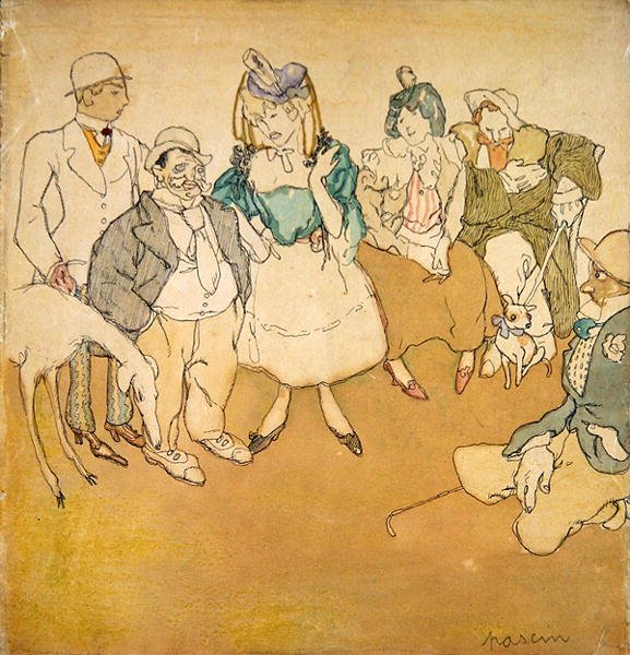 Personnages et Chiens, ca. 1906 (pen & blæk og akvarel på papir) af Jules Pascin