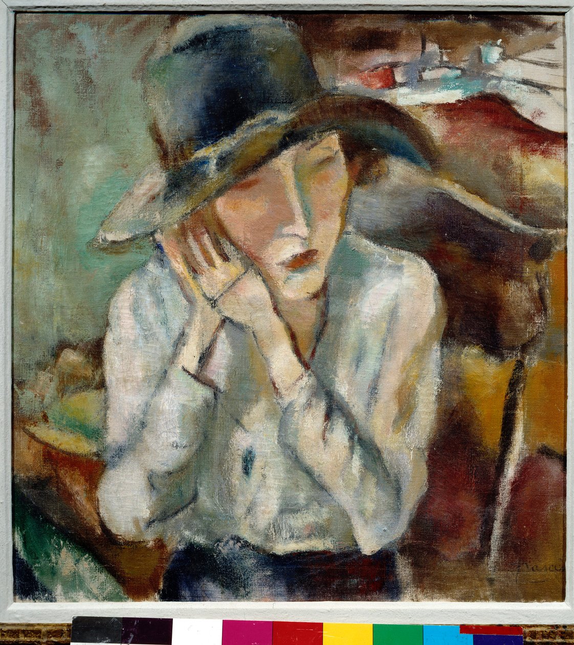 Portræt af Hermine med den store hat-maleri af Jules Pascin (1885-1930) af Jules Pascin
