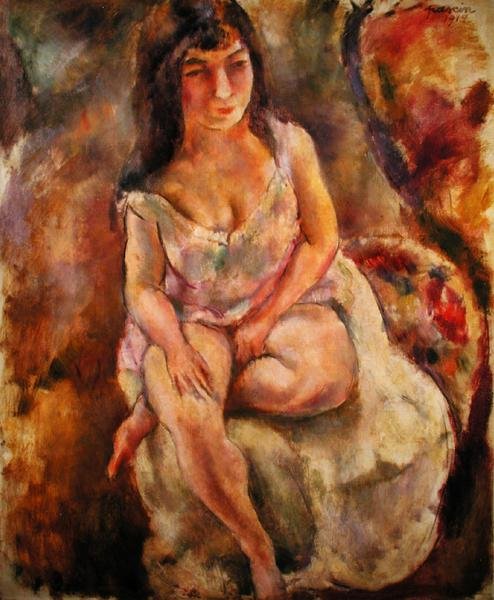 Siddende halvnøgen af Jules Pascin