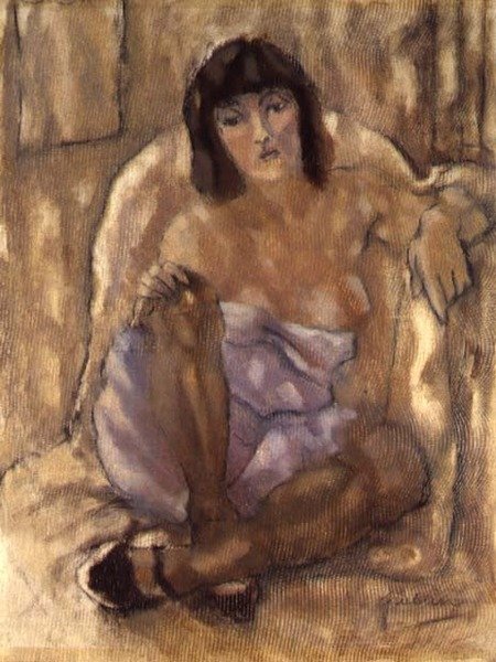 Siddende kvinde (olie på lærred) af Jules Pascin