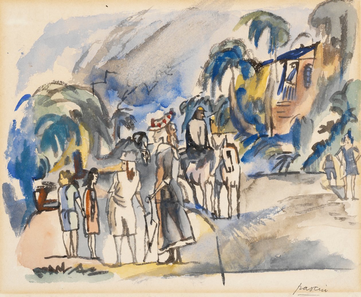 Sydlandskab med Figurer og Heste af Jules Pascin