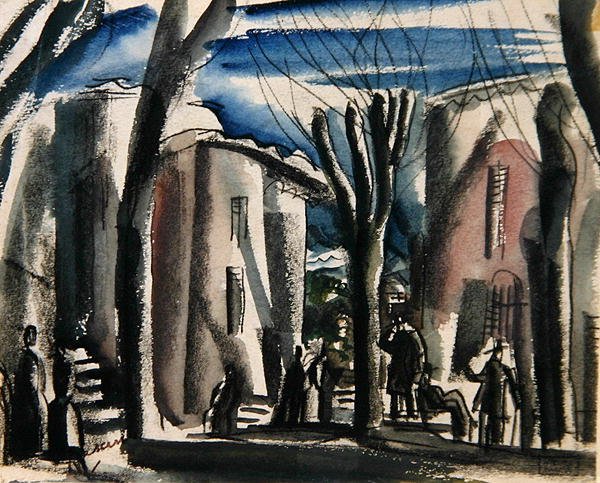 Tunis (kul og akvarel på papir) af Jules Pascin