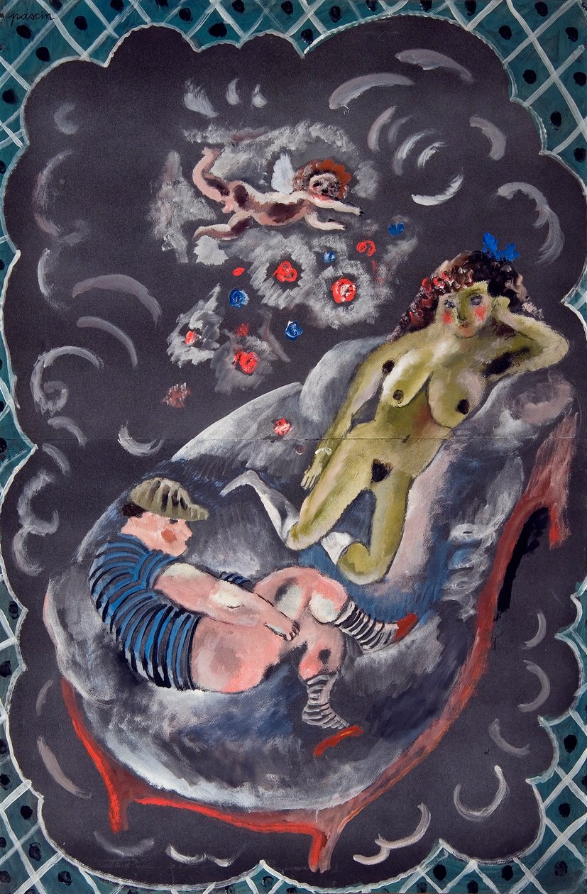 To Figurer og Amor af Jules Pascin