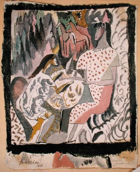 To kvinder ved et cirkulært bord, South Carolina af Jules Pascin