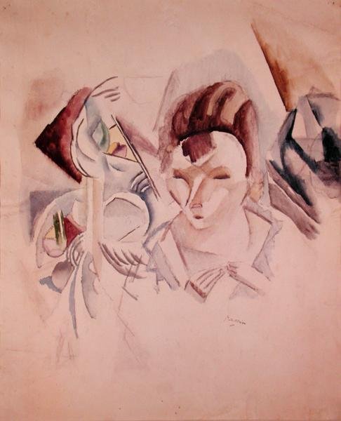 Kvinde og stilleben, ca. 1917 (akvarel og blyant på papir) af Jules Pascin