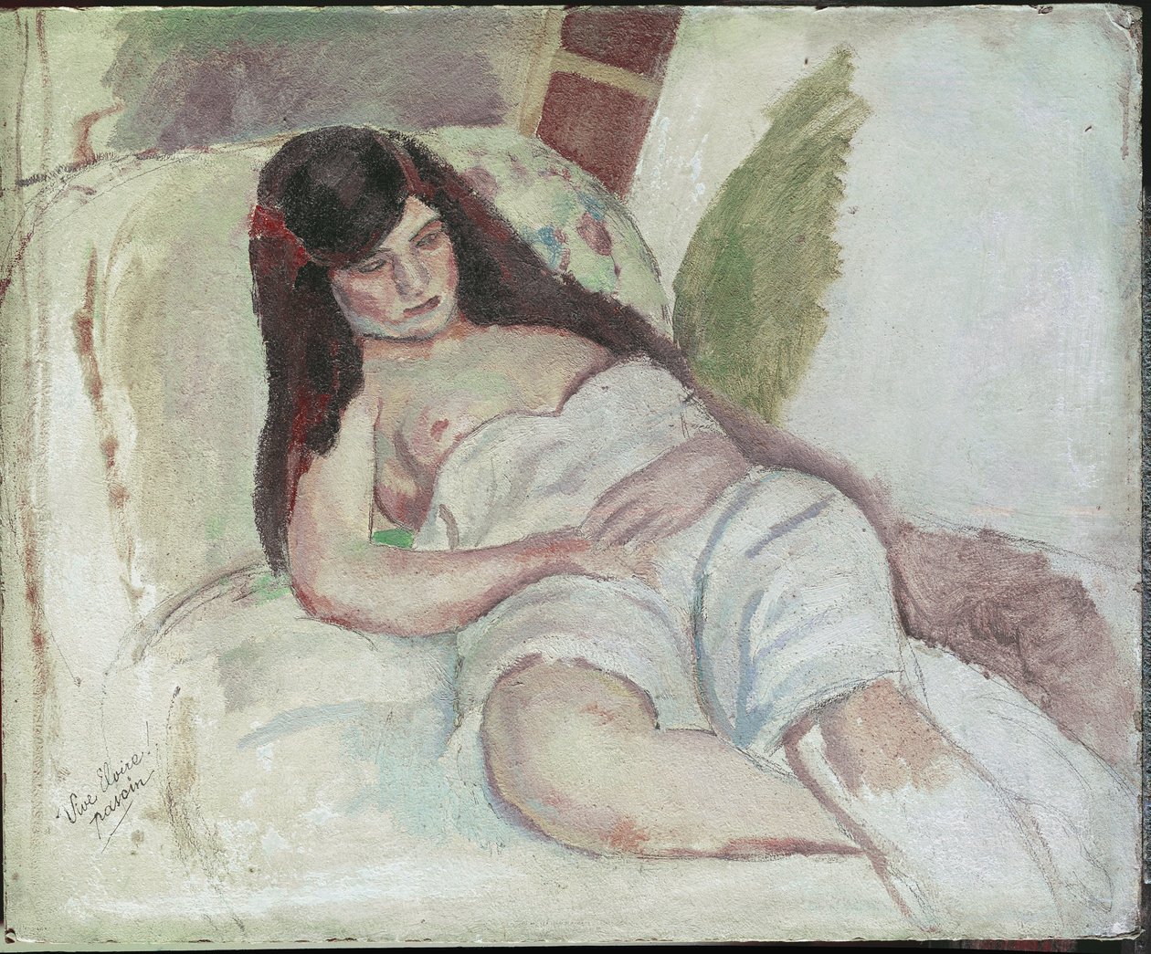 Kvinde liggende (med inskriptionen Vive Elvire). (olie på træ, 20. århundrede) af Jules Pascin