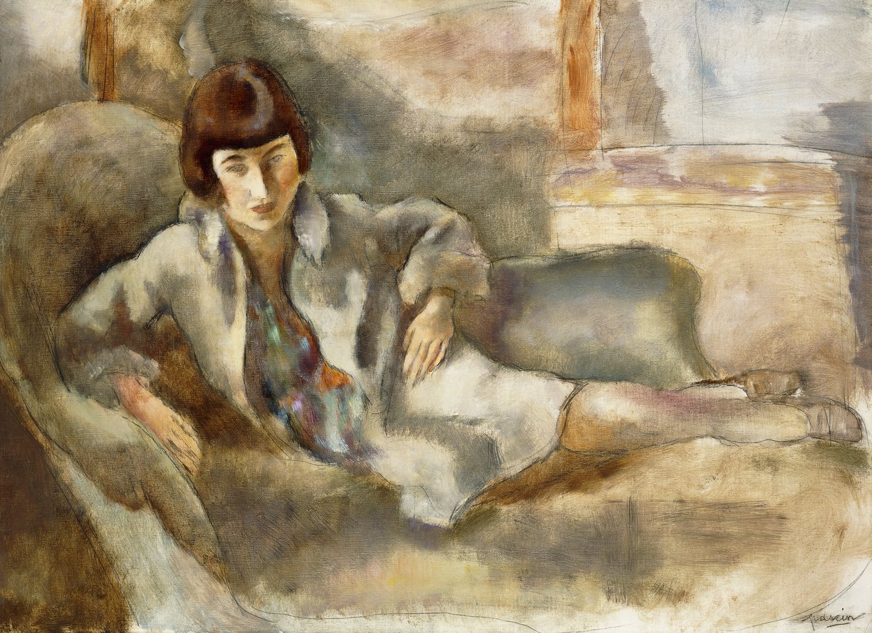 Kvinde på en sofa; Fruen på sofaen, ca. 1927 af Jules Pascin