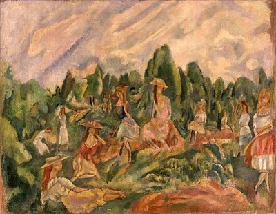 Unge kvinder i et landskab, ca. 1920 (olie på lærred) af Jules Pascin