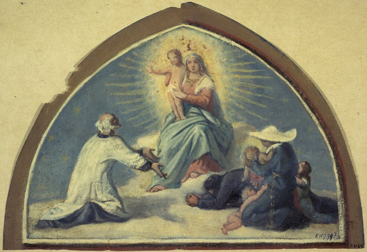 Jomfruen præsenterer Jesusbarnet for Sankt Vincent de Paul af Jules Richomme