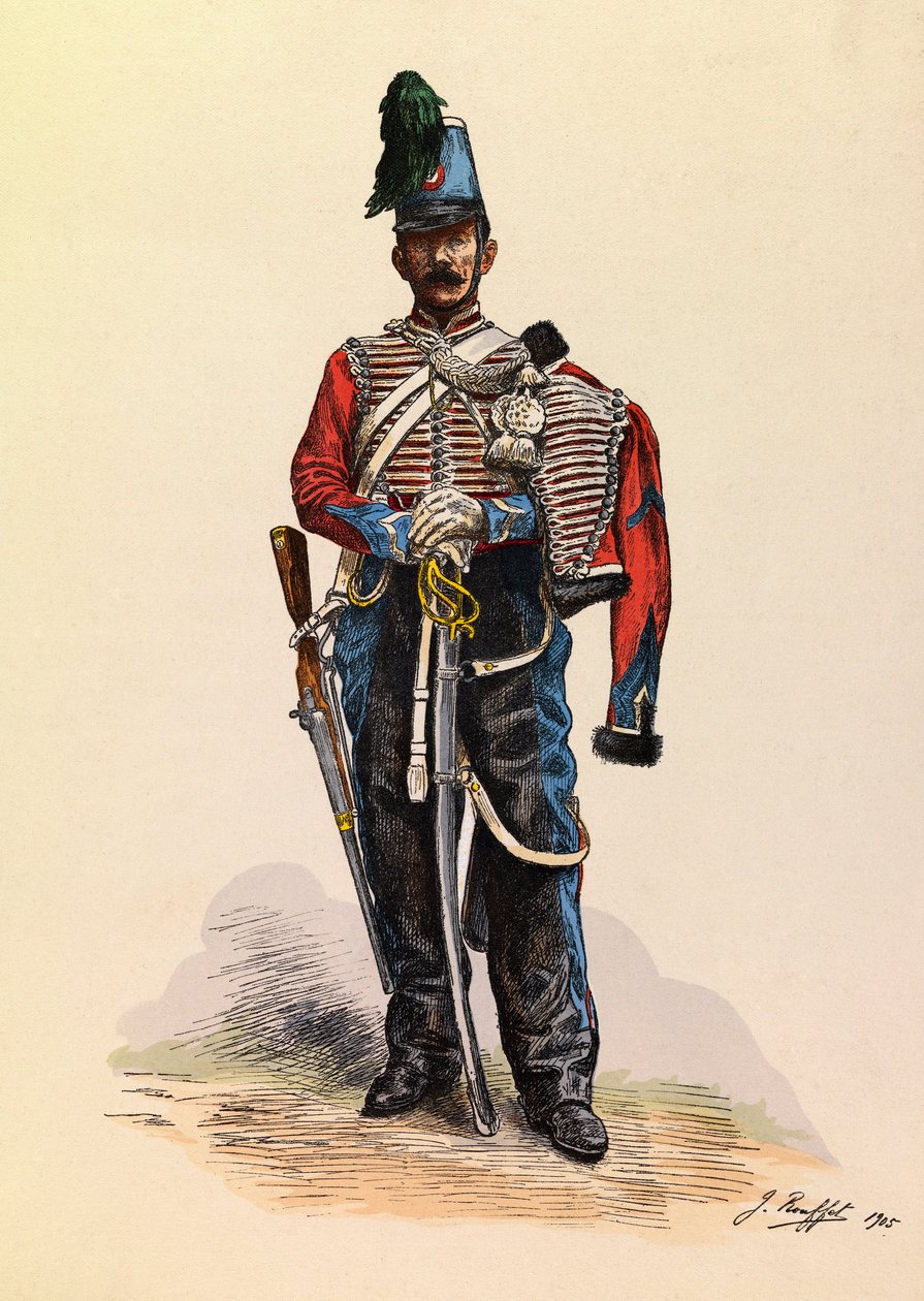 Portræt af en brigadehussar af Jules Rouffet (1862-1931) ca. 1845, privat samling af Jules Rouffet