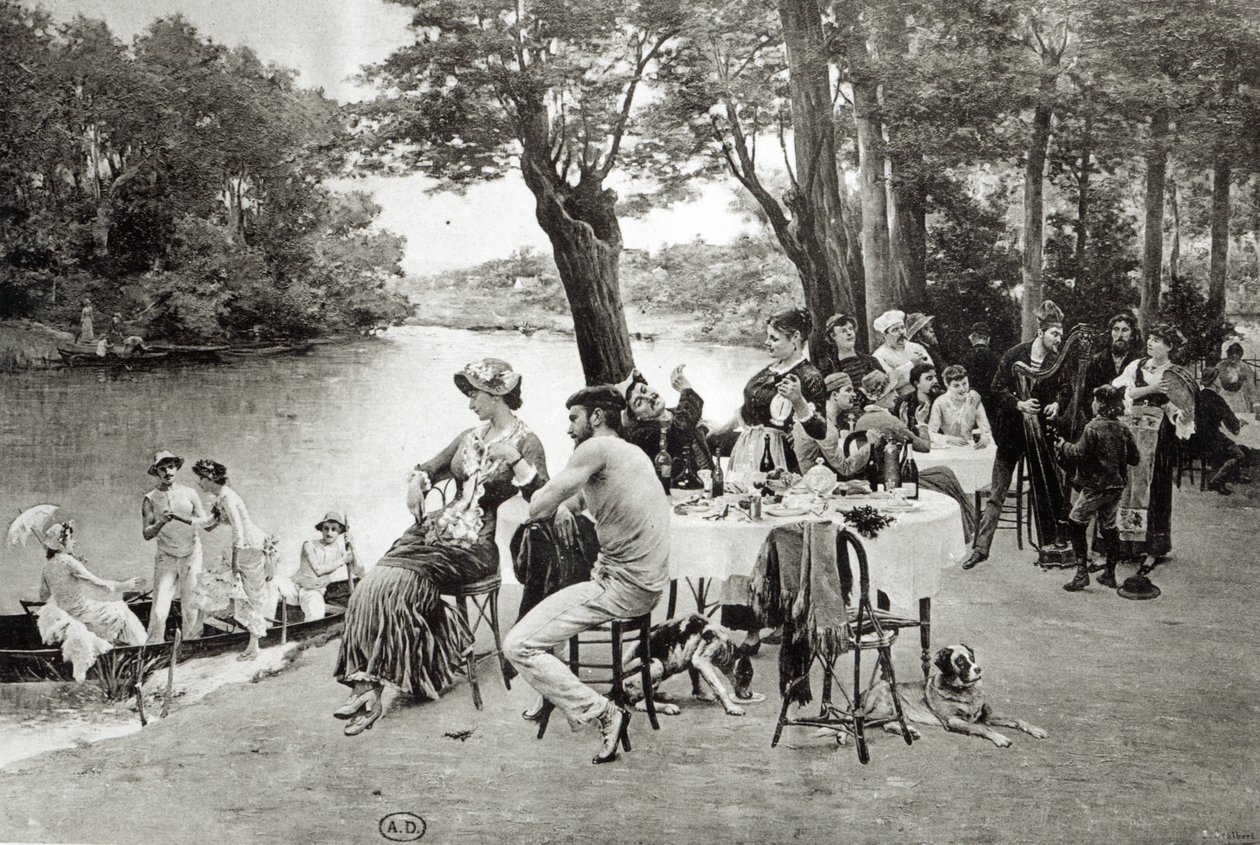 Scene på bredden af floden Marne (fototypi) af Jules Scalbert