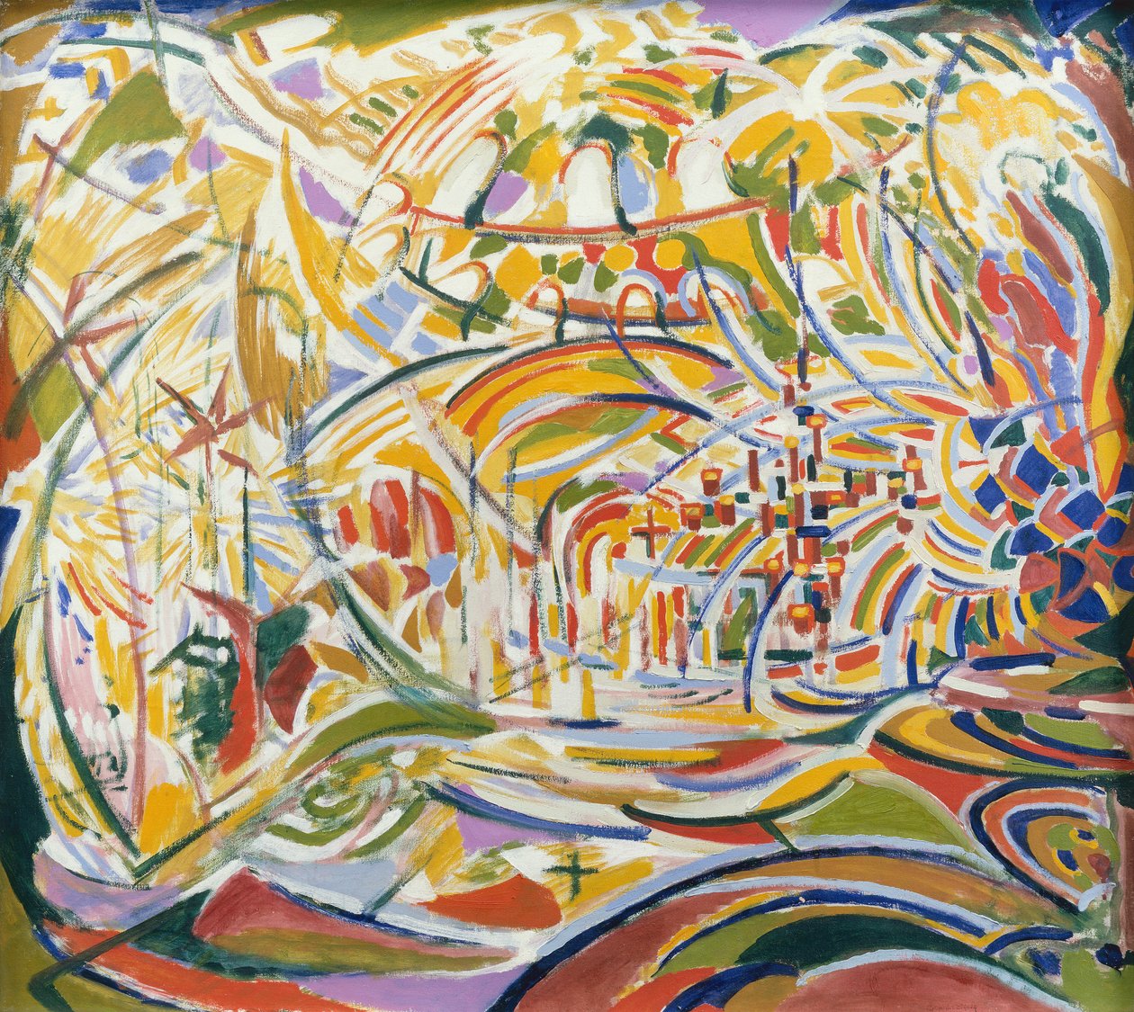 Guldflag og parasoller Markuspladsen (olie på lærred) af Jules Schmalzigaug
