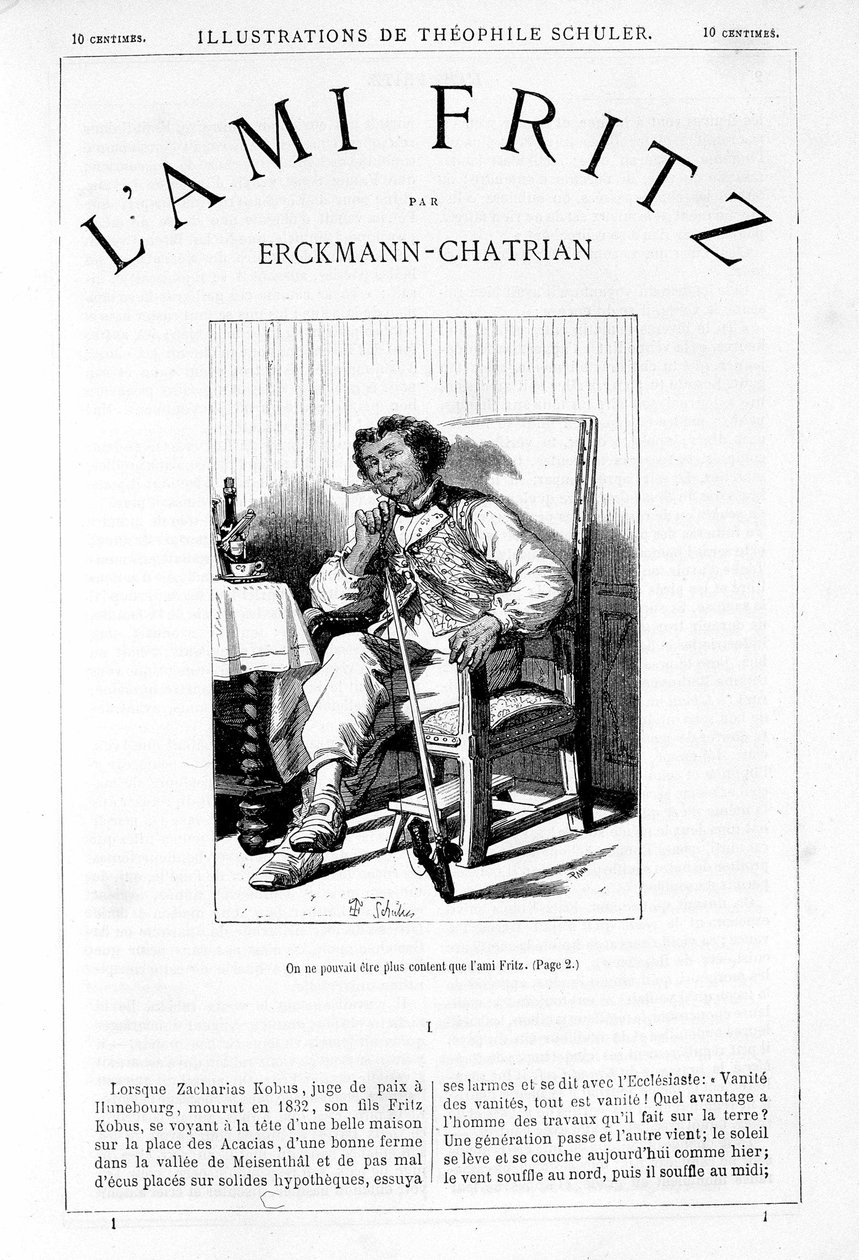Fritz ryger piben - Frontispice af "" Vennen Fritz"", af Erckmann-Chatrian, ill. af Théophile Schuler af Jules Theophile (after) Schuler