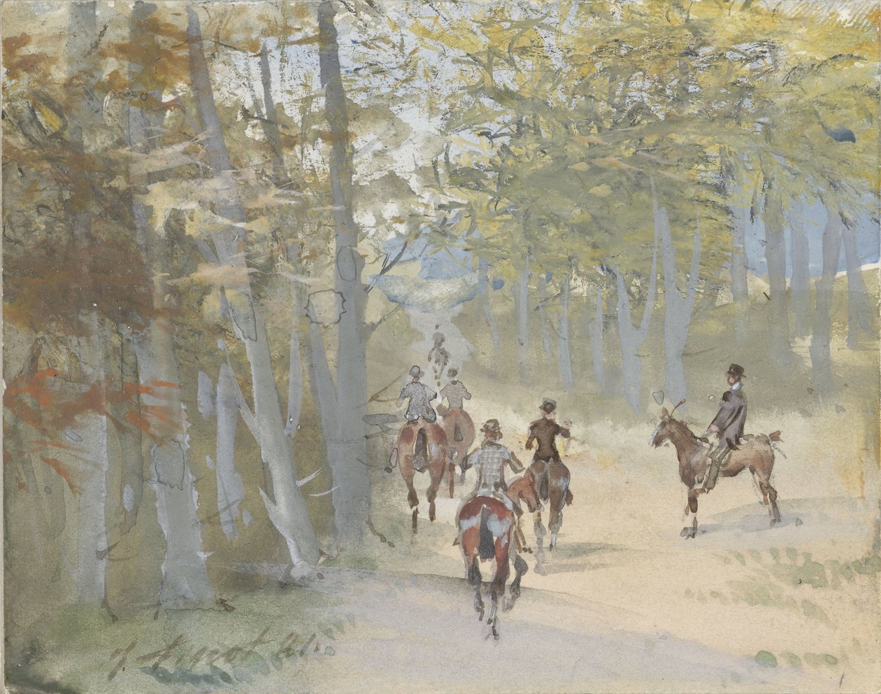 Skovlandskab med ryttere af Jules baron Finot