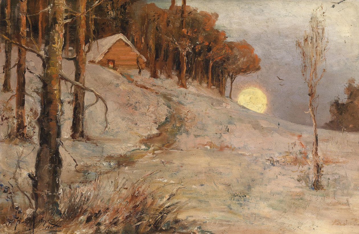 Vinterskov i aftensolens stråler, 1902 af Juli Julievich Klever