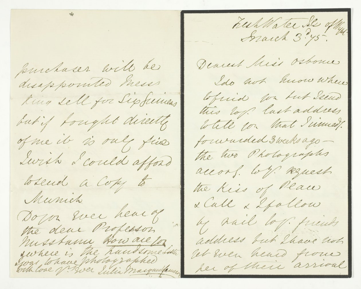 Autografbrev, 3. marts 1875. af Julia Margaret Cameron