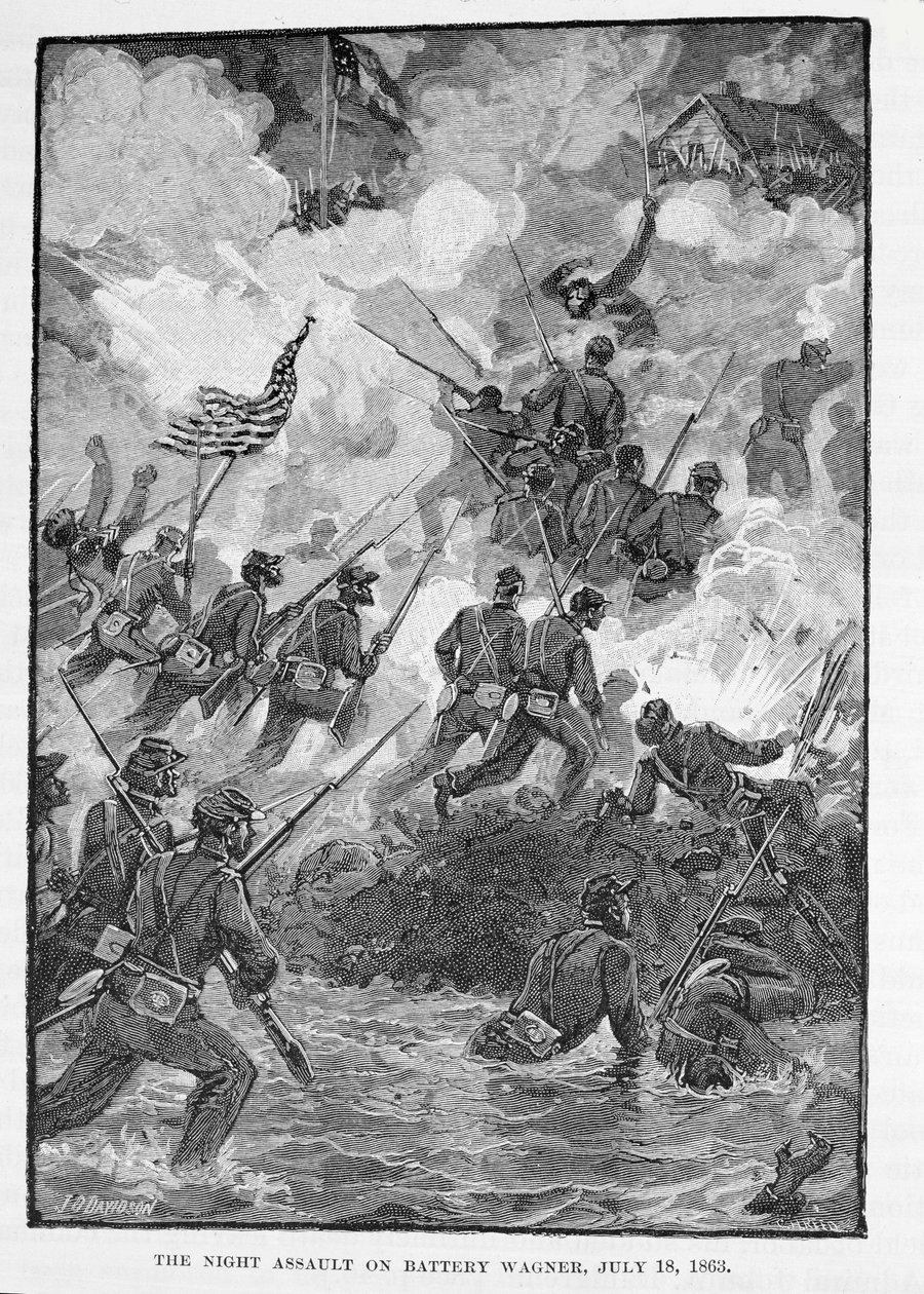 The Night Assault on Battery Wagner, 18. juli 1863, graveret af C. H. Reed, illustration fra 