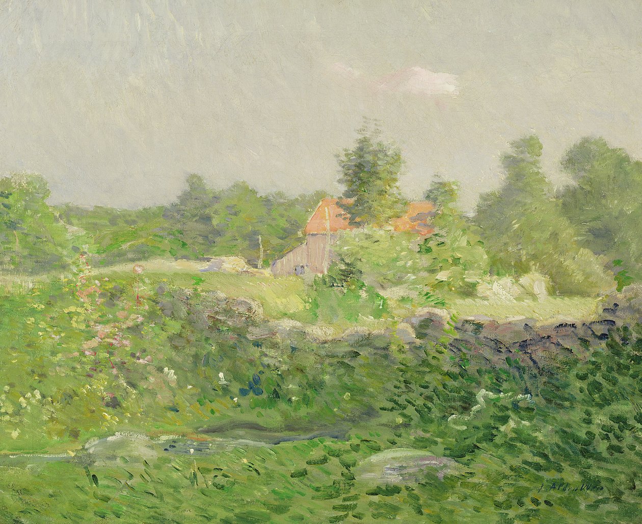 Landskab og gård, ca. 1895 (olie på lærred) af Julian Alden Weir