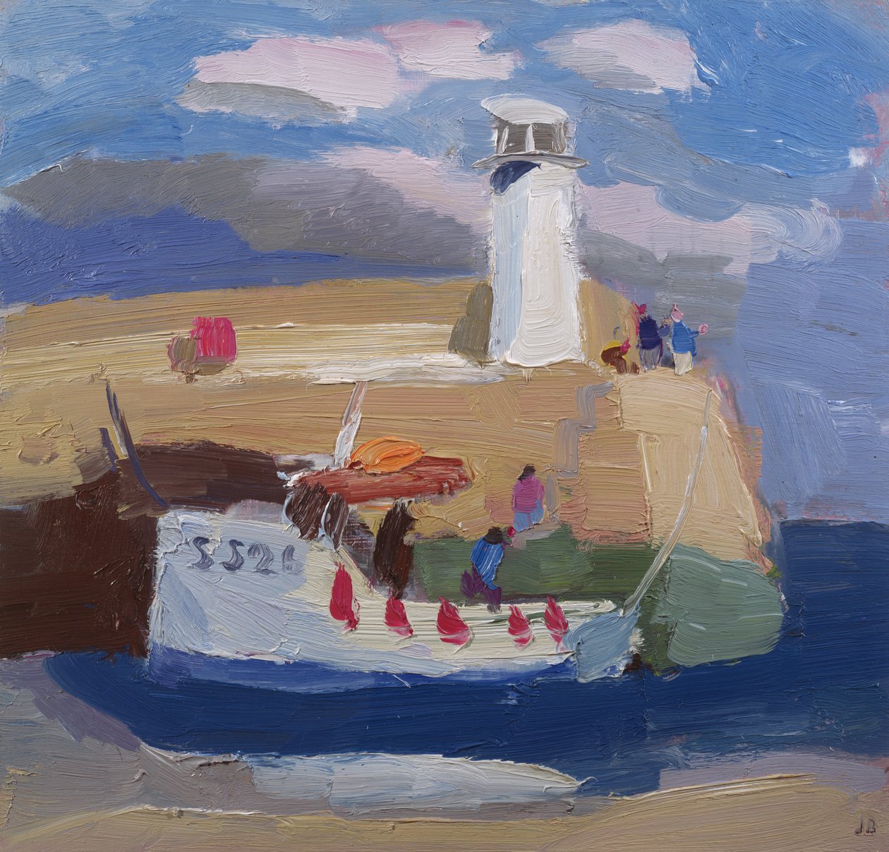 Figurer på en havnemur, Cornwall (olie om bord) af Julian Bailey