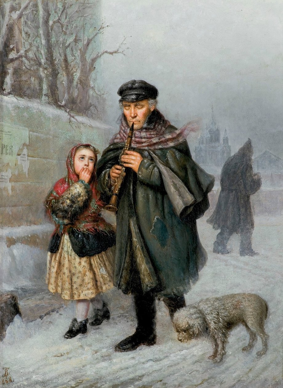 Klarinettist - Gadescene fra Sankt Petersborg (tigger-klarinettist med pige og hund). af Julian Bończa Tomaszewski