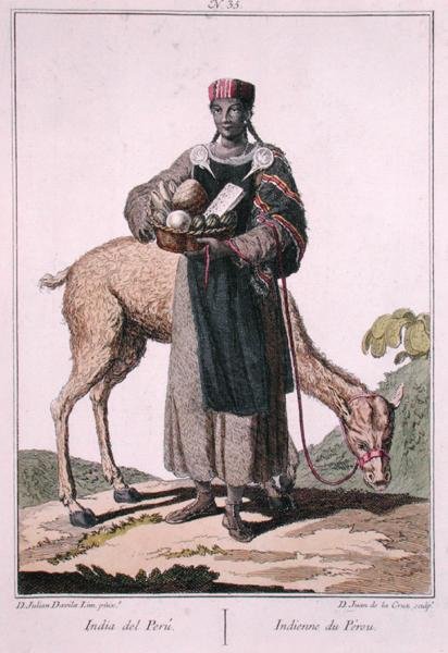 Peruansk indianer, graveret af Juan de la Cruz (farvet gravering) af Julian Davila