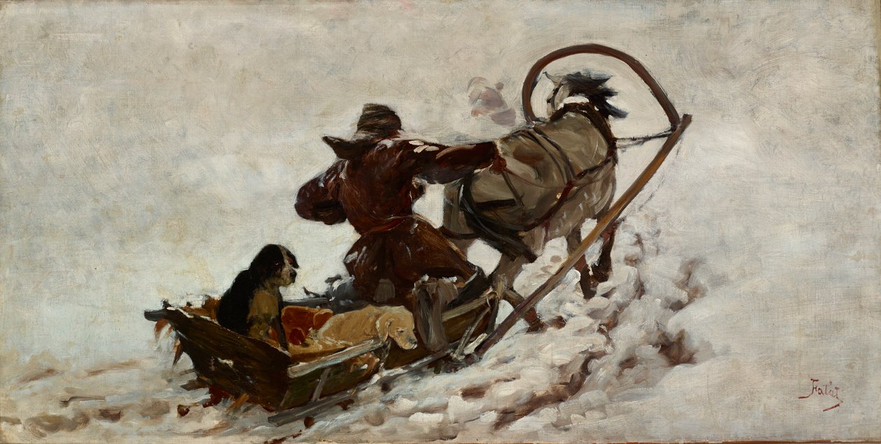 Hunde på jagt, ca. 1886 (olie på lærred) af Julian Falat