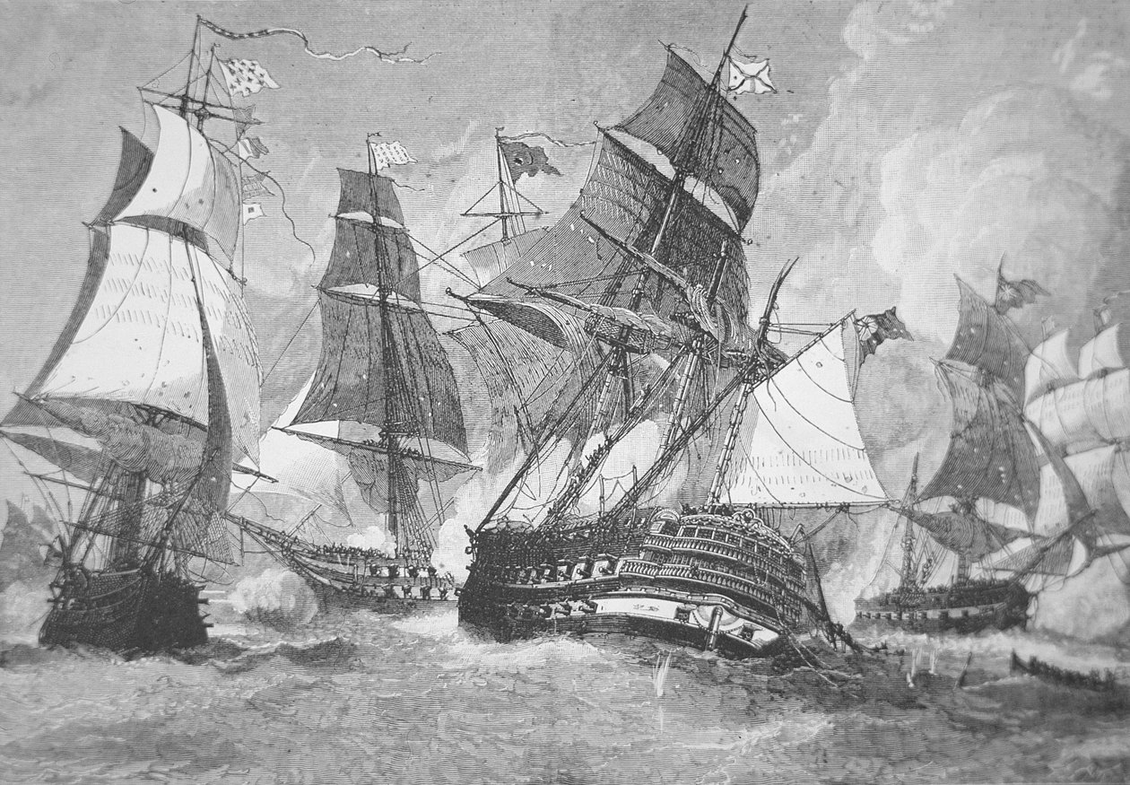 Slaget ved Chesapeake Bay (litho) af Julian Oliver (after) Davidson