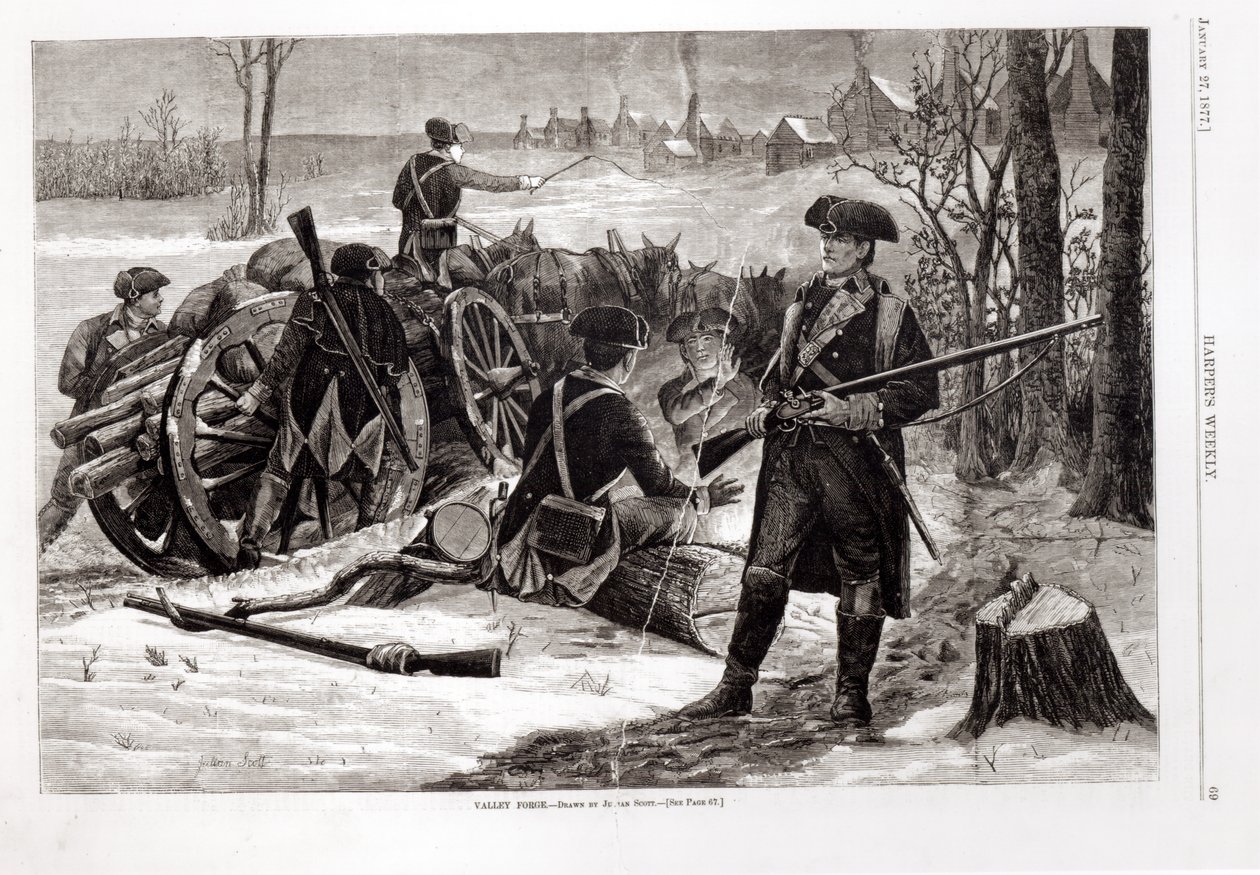 Vinterscene ved Continental Army Campment ved Valley Forge, Pennsylvania, 1780, fra 