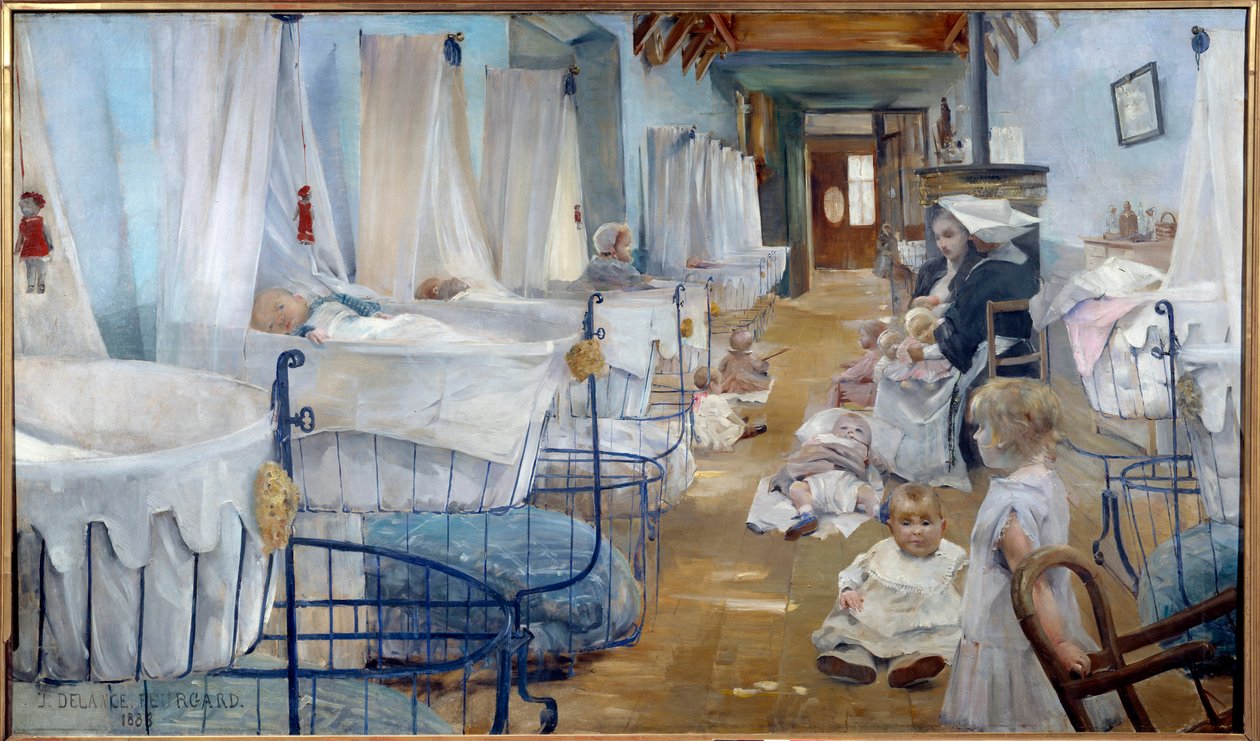 Les crceaux, offentlig hjælp børnehave Maleri af Julie Delance Feurgard (1859-1892) 1888 Brest, Museum of Fine Arts - The Cradles, plejehjem, Offentlig bistand. Maleri af Julie Delance Feurgard (1859-1892) af Julie Delance Feurgard