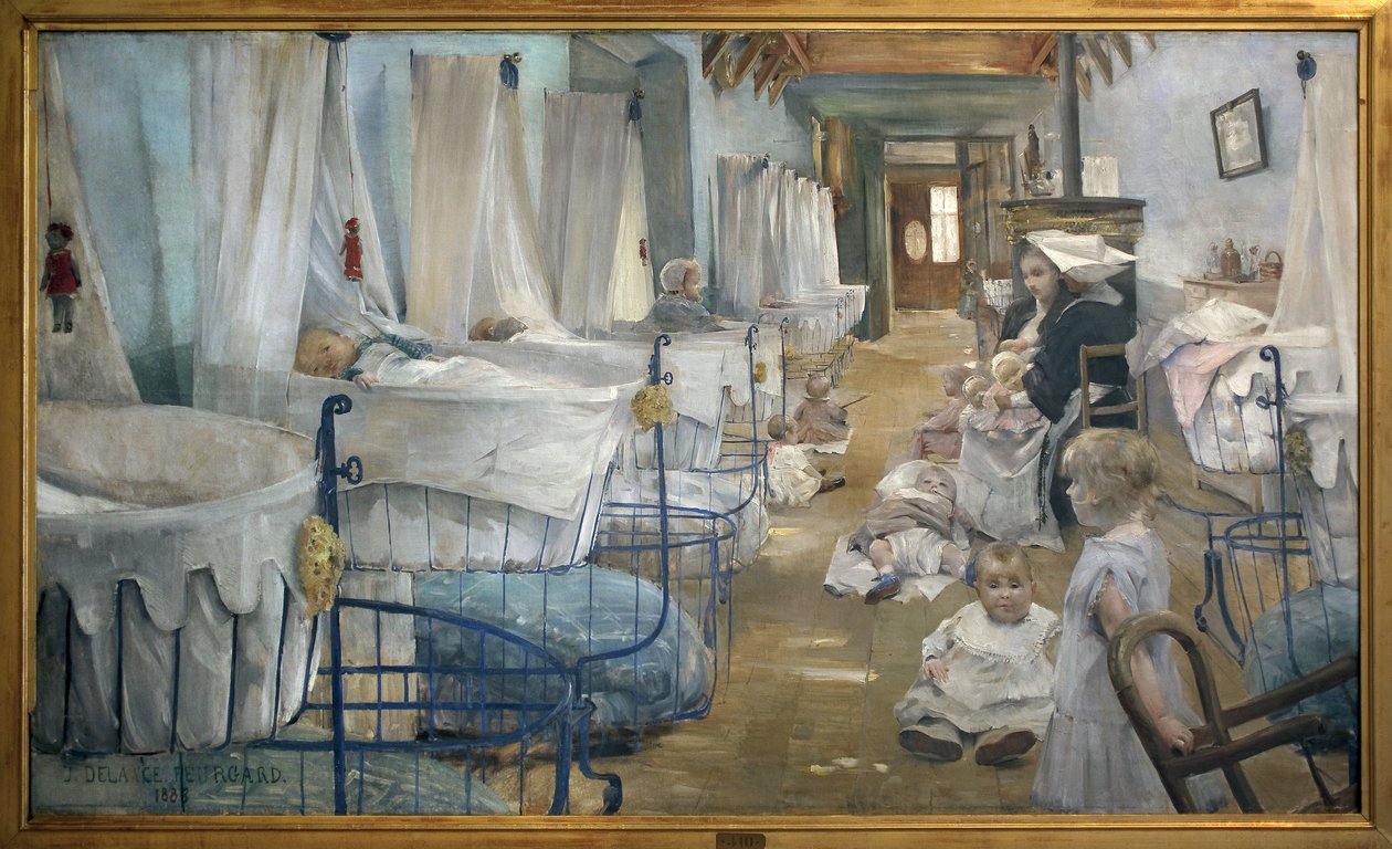 Krybberne. Maleri af Julie Delance Feurgard (1859-1892). Olie på lærred af Julie Delance Feurgard