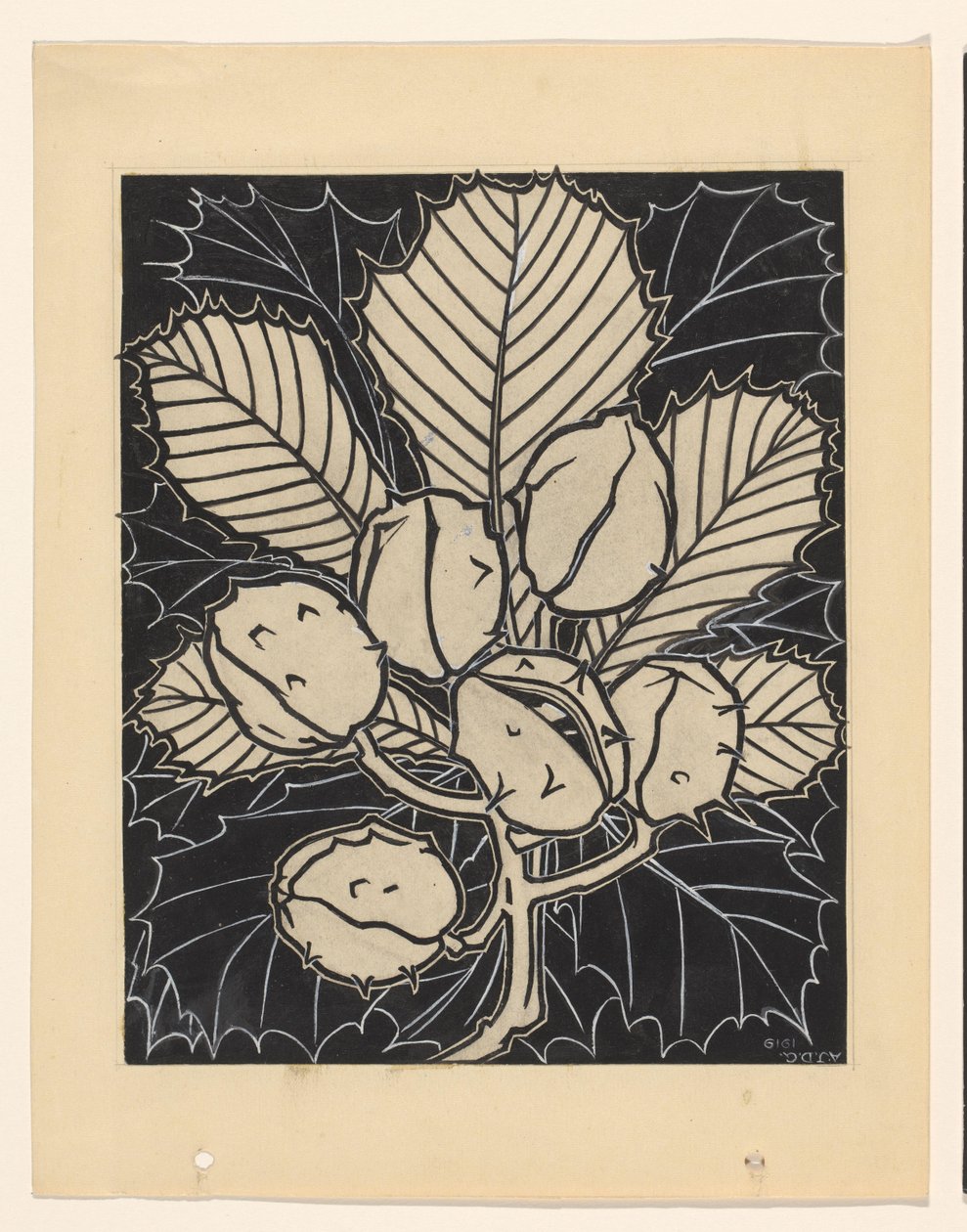 Kastanjeblad med frugter af Julie de Graag (signed by artist)