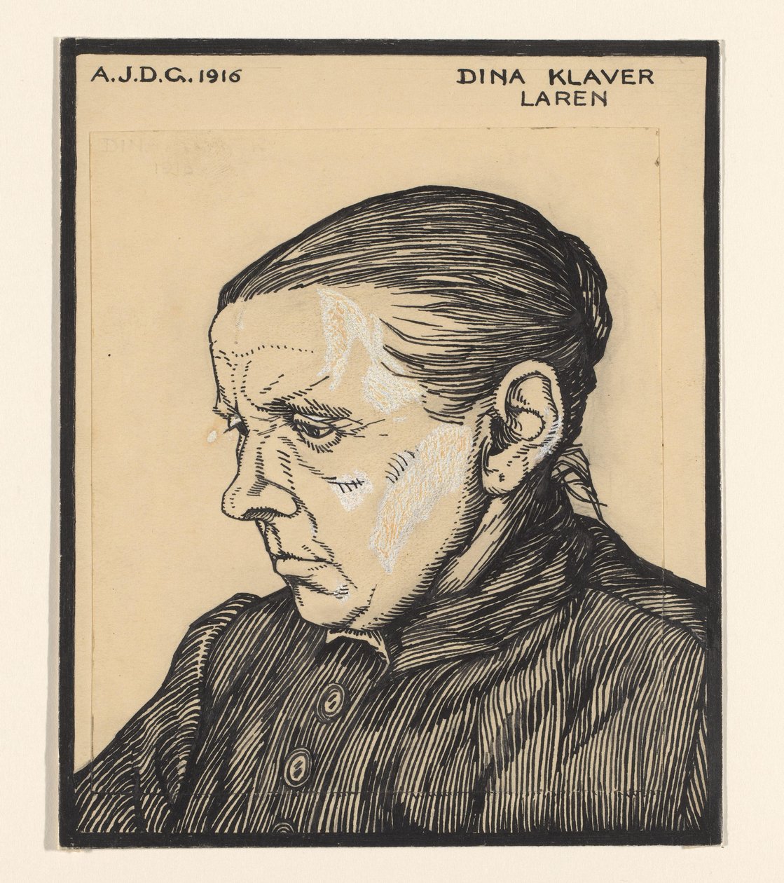 Portræt af Dina Klaver Dina Klaver Laren (titel på objekt) af Julie de Graag (signed by artist)