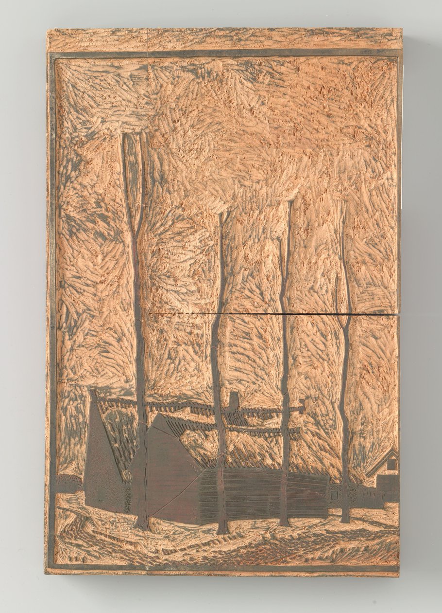Fire træer nær huse af Julie de Graag (signed by artist)