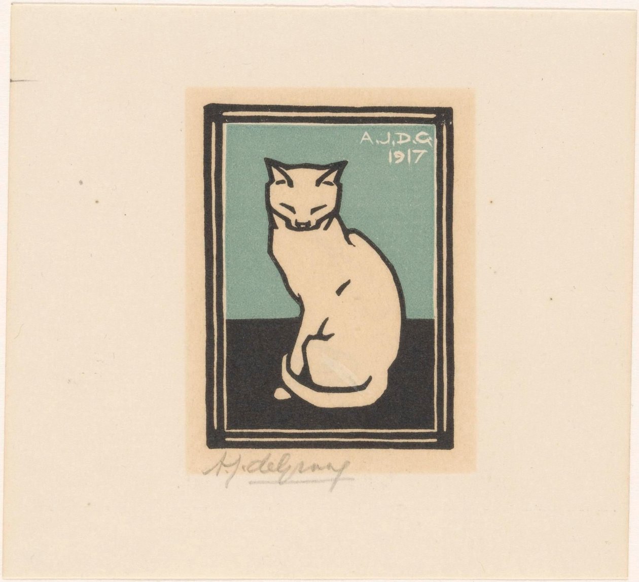 Siddende kat med lukkede øjne af Julie de Graag (signed by artist)