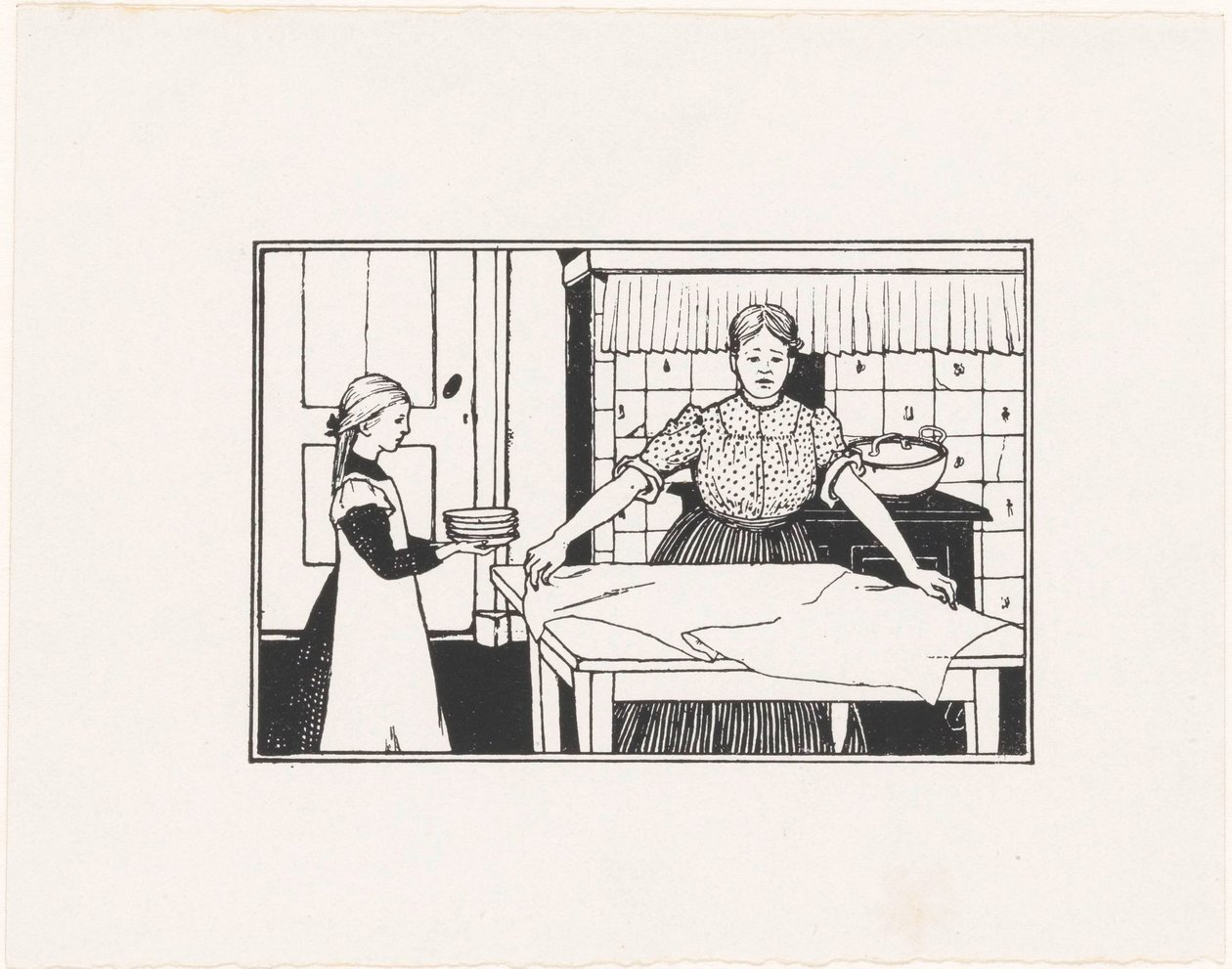 Kvinde og pige dækker et bord af Julie de Graag